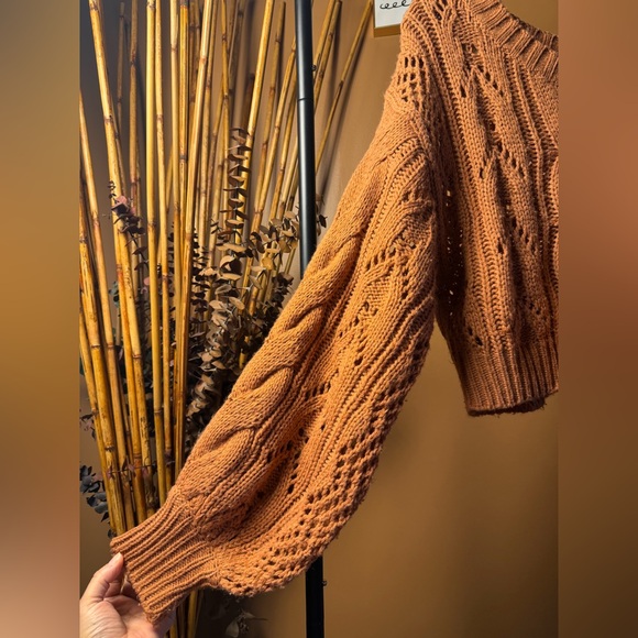 Love Tree Womens Oversized Cropped Orange Rust Knit Sweater W Balloon Sleeves S - Picture 7 of 12
